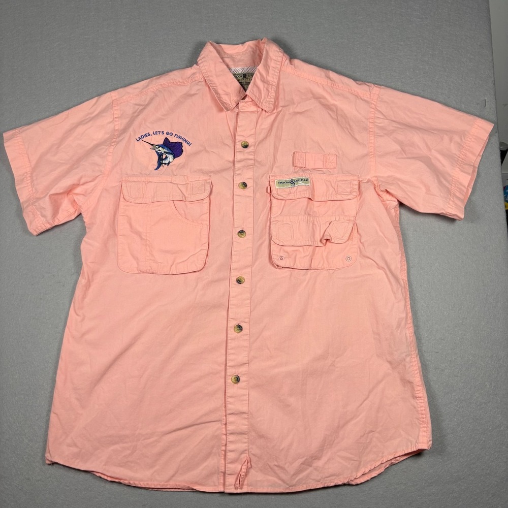 Hook & Tackle Men's Vented Cotton Shirt Pink Size Large LADIES LET'S GO FISHING